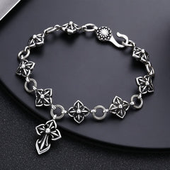 Retro - Styled Sterling Silver Cross Bracelet with Floral Motifs: A Nostalgic Sign of Faith