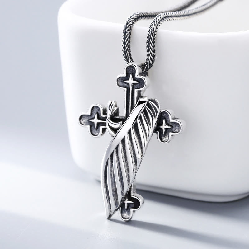 Retro - Styled Sterling Silver Wing Cross Pendant: A Nostalgic Sign of Faith