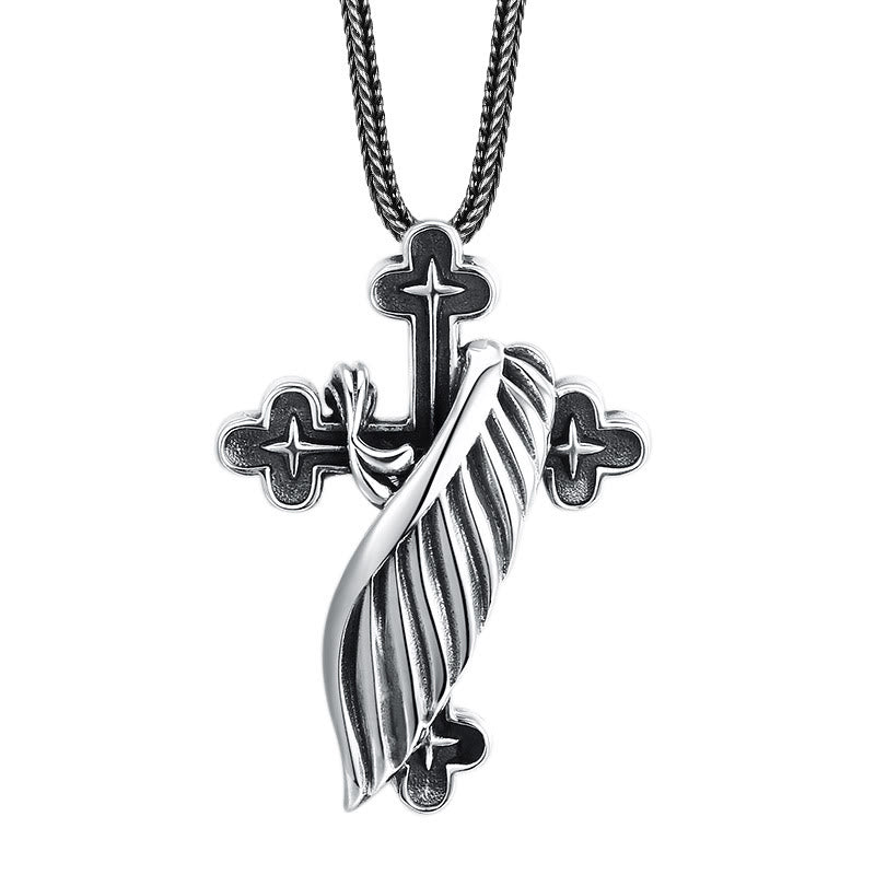 Retro - Styled Sterling Silver Wing Cross Pendant: A Nostalgic Sign of Faith
