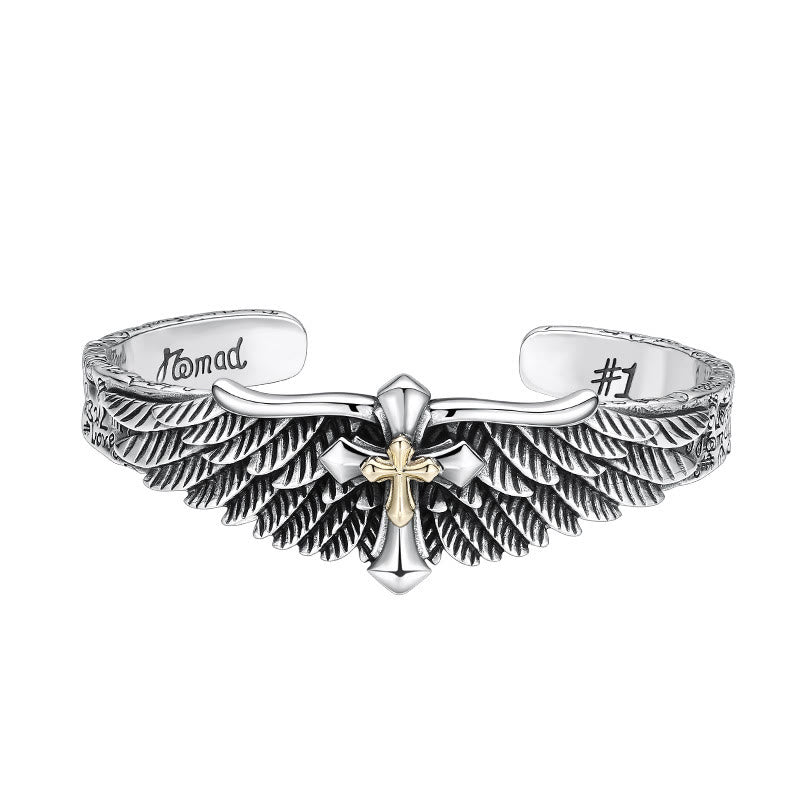 Vintage Two - Tone Silver Wing Cross Ornament Bracelet: A Cherished Symbol of Spiritual Connection