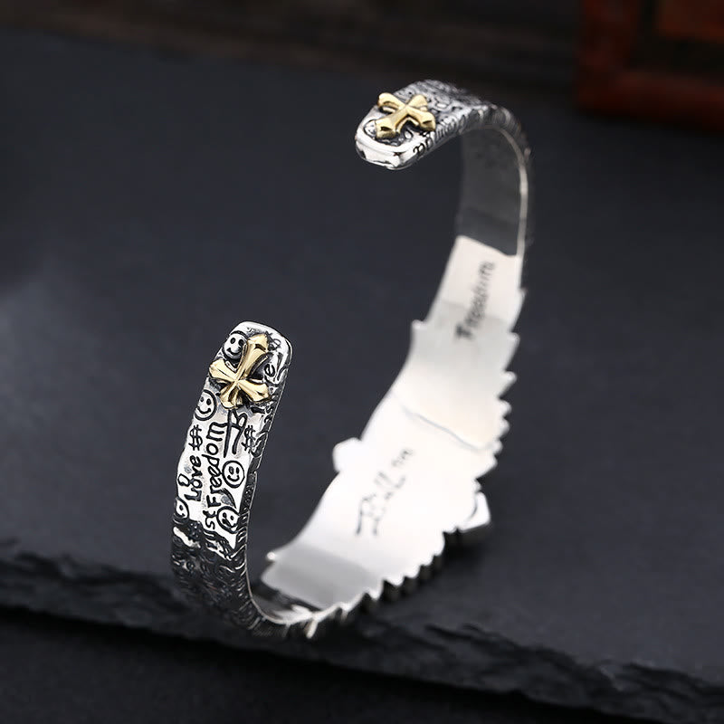 Vintage Two - Tone Silver Wing Cross Ornament Bracelet: A Cherished Symbol of Spiritual Connection
