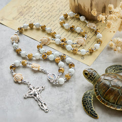 Divine Care Turtle with Warm Yellow Beads and Our Lord's Mercy Animal Rosary