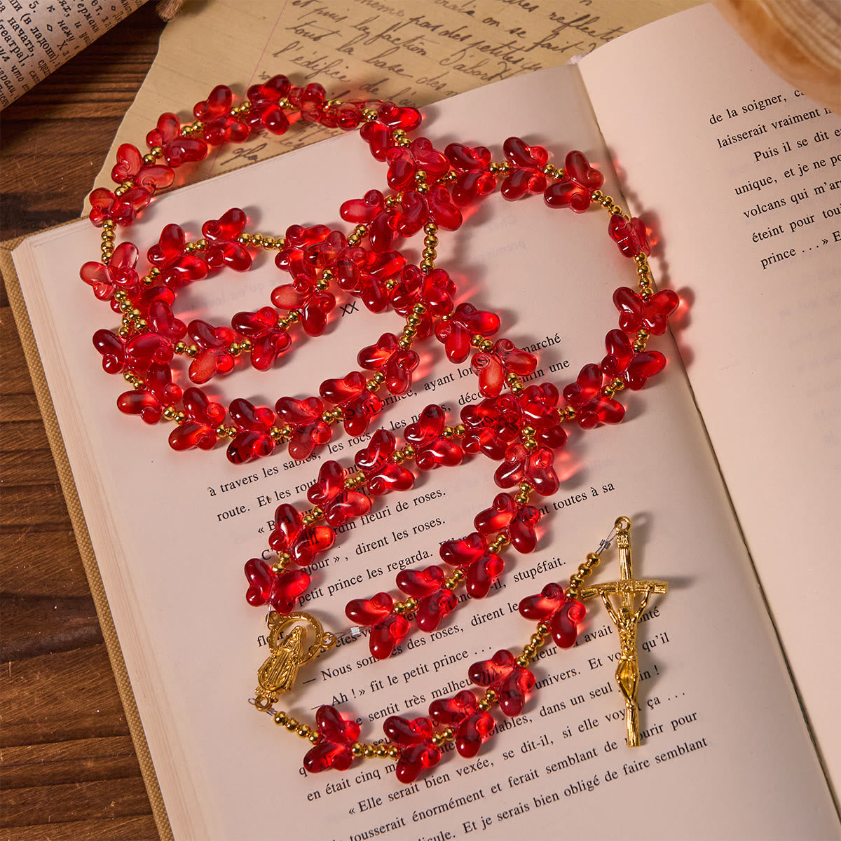 Our Lady's Grace with Blessed Red Butterfly Prayer Beads Animal Rosary