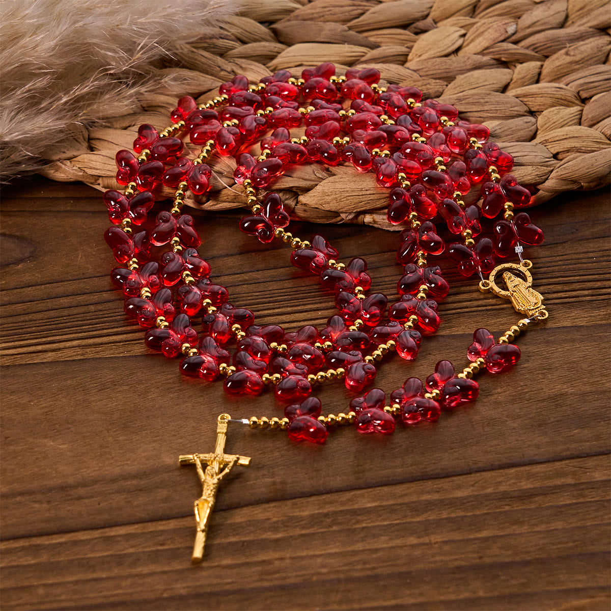 Our Lady's Grace with Blessed Red Butterfly Prayer Beads Animal Rosary