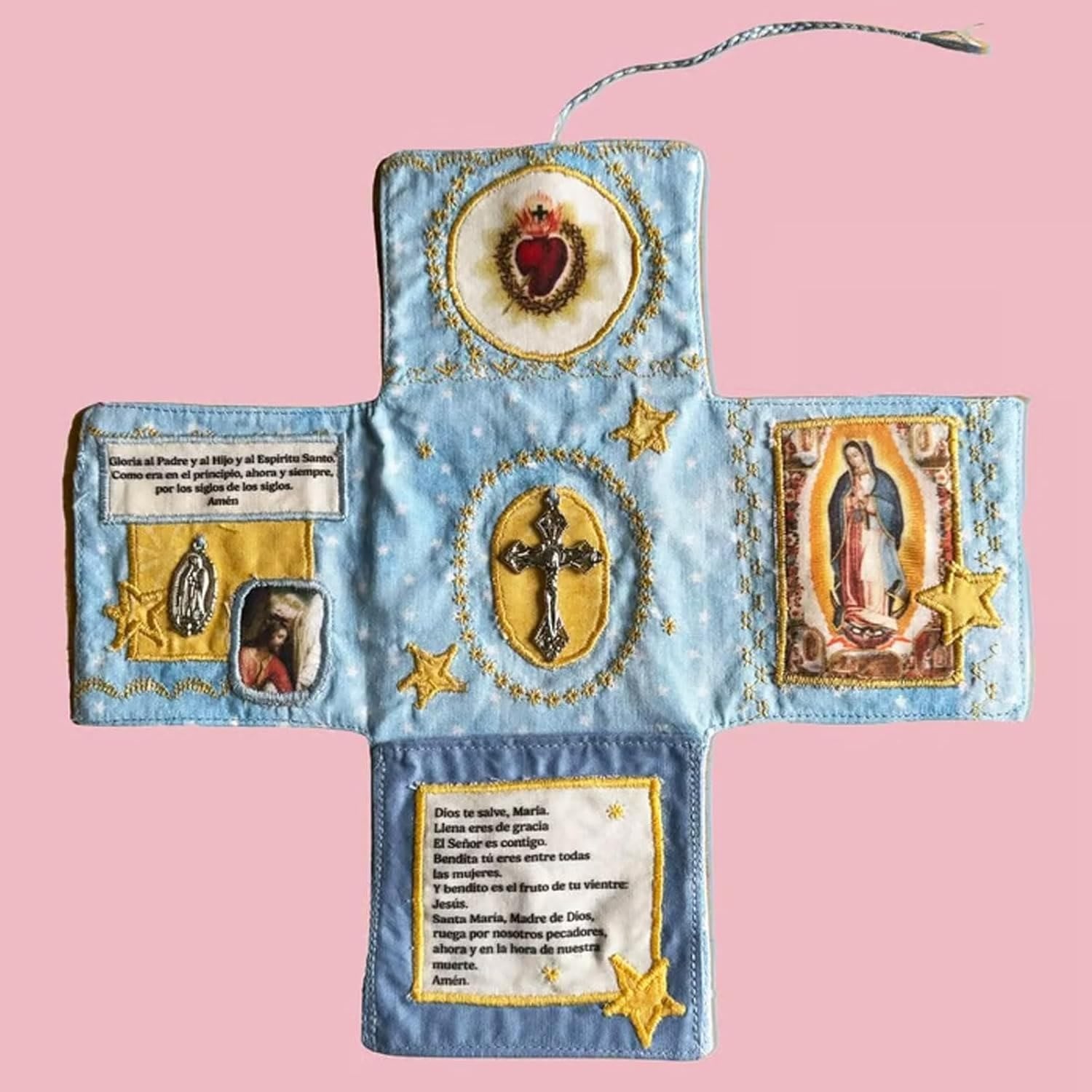 Handmade Embroidered Fabric Cross with Charms: A Rare Fusion of Craftsmanship and Faith