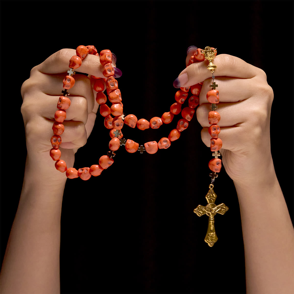 Light Over Darkness - Holy Grail of Salvation with Mystic Crimson Skull Beads Halloween Rosary