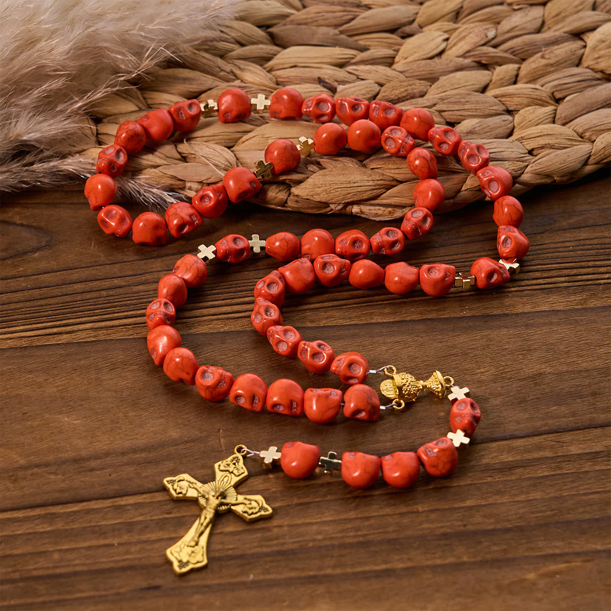Light Over Darkness - Holy Grail of Salvation with Mystic Crimson Skull Beads Halloween Rosary