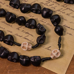 Light Over Darkness - Pardon Crucifix of Mercy with Black Skull Beads Halloween Prayer Rosary