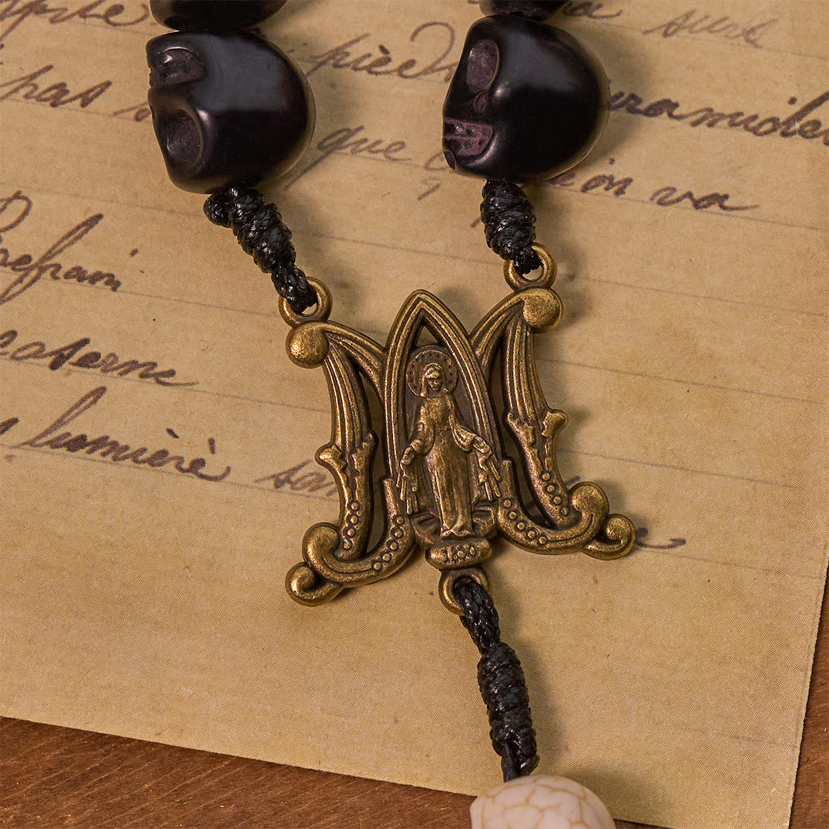 Light Over Darkness - Pardon Crucifix of Mercy with Black Skull Beads Halloween Prayer Rosary