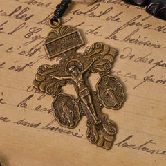 Light Over Darkness - Pardon Crucifix of Mercy with Black Skull Beads Halloween Prayer Rosary