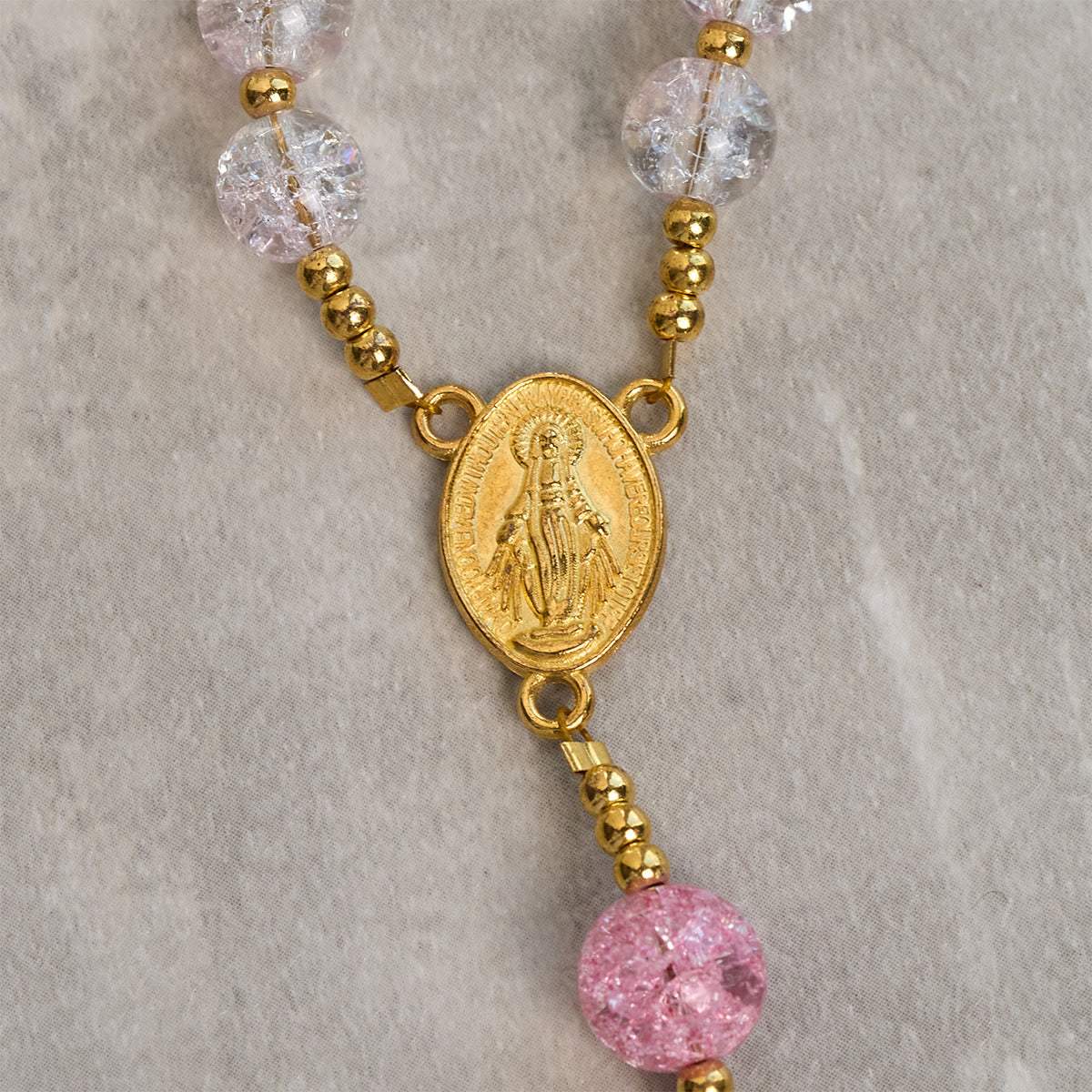 Rainbow of Faith 5-Style MultiColored Shimmering Crackle Glass Rosary