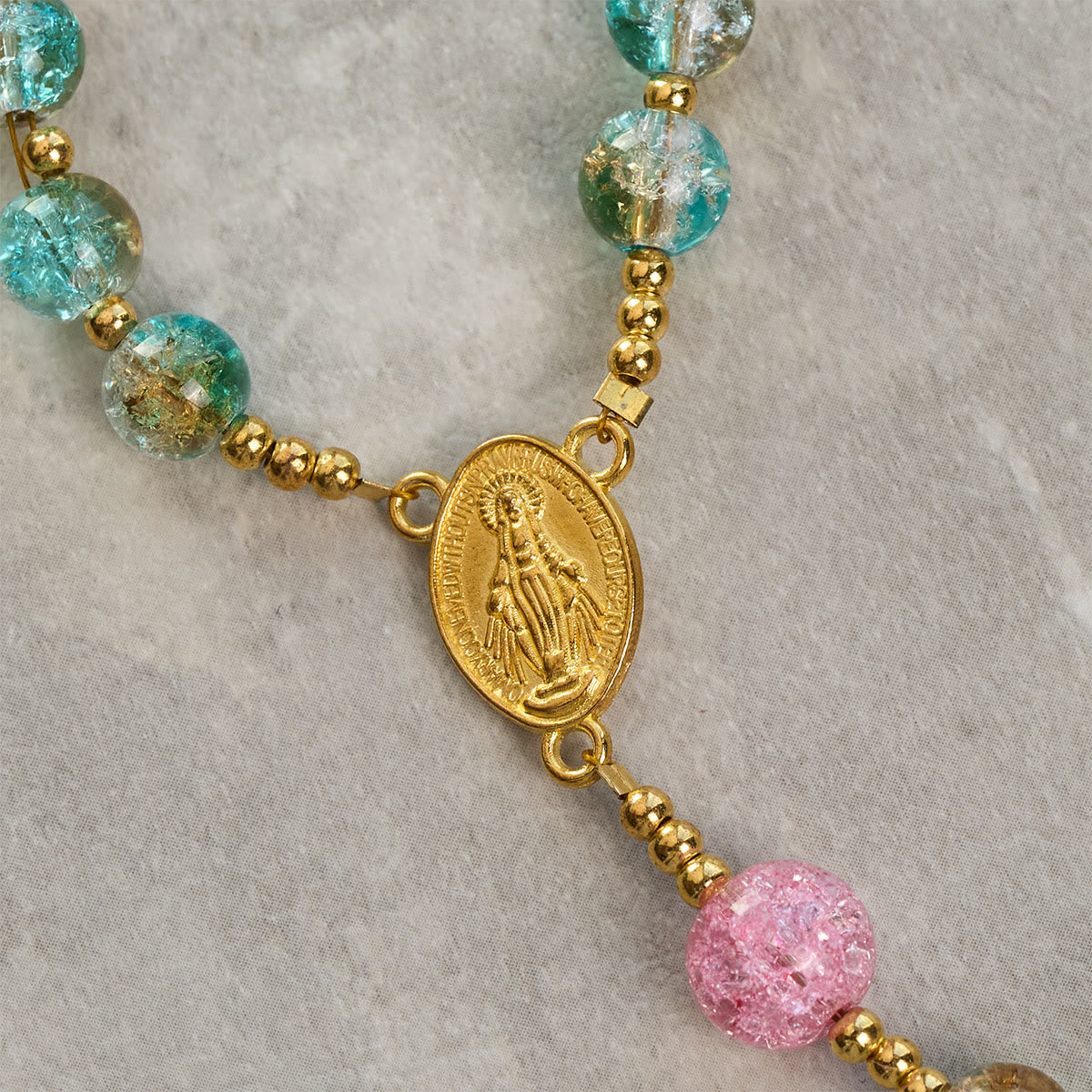 Rainbow of Faith 5-Style MultiColored Shimmering Crackle Glass Rosary