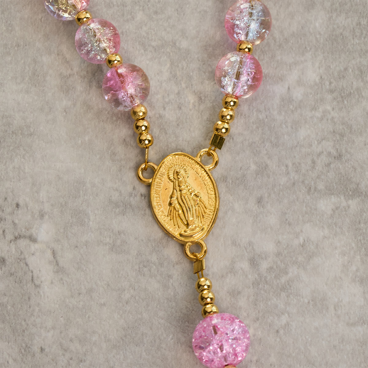 Rainbow of Faith 5-Style MultiColored Shimmering Crackle Glass Rosary