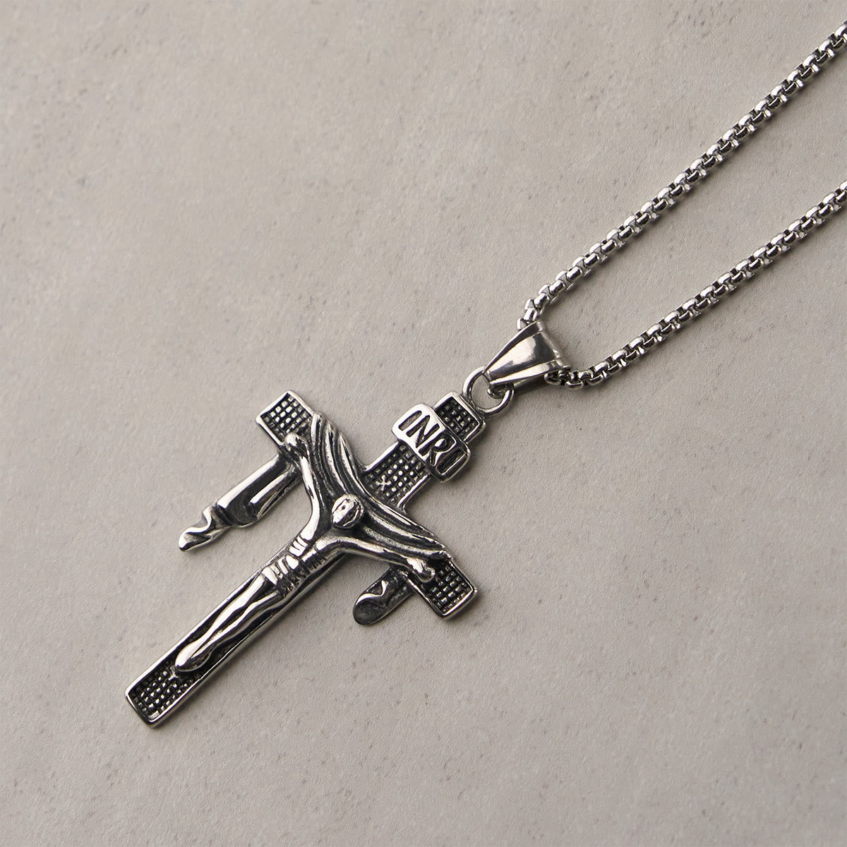 Sacred Strength Crucifix Pendant Necklace with Carved and INRI Cross Designs