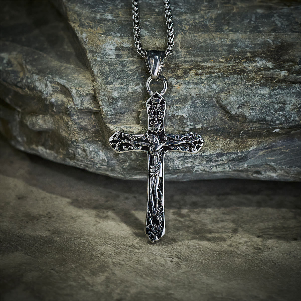 Sacred Strength Crucifix Pendant Necklace with Carved and INRI Cross Designs
