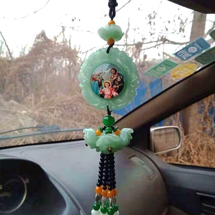 Tri-Color Resin Car Pendant Jesus Figure with Tassels Car Hanging Ornaments