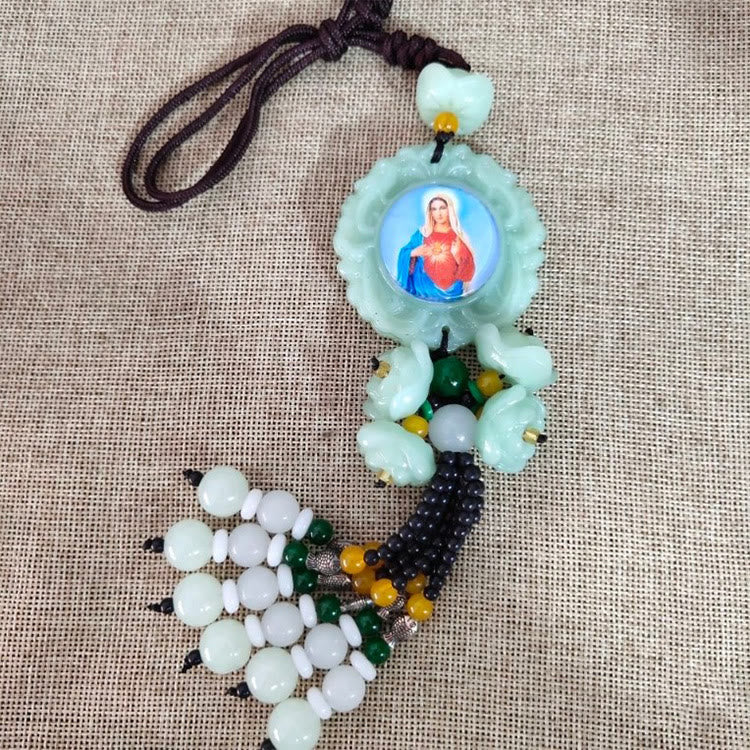 Tri-Color Resin Car Pendant Jesus Figure with Tassels Car Hanging Ornaments