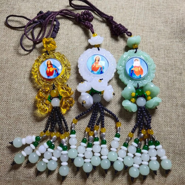 Tri-Color Resin Car Pendant Jesus Figure with Tassels Car Hanging Ornaments