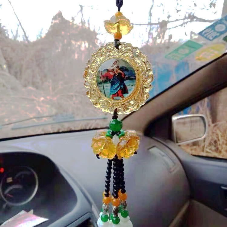 Tri-Color Resin Car Pendant Jesus Figure with Tassels Car Hanging Ornaments