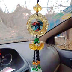 Tri-Color Resin Car Pendant Jesus Figure with Tassels Car Hanging Ornaments