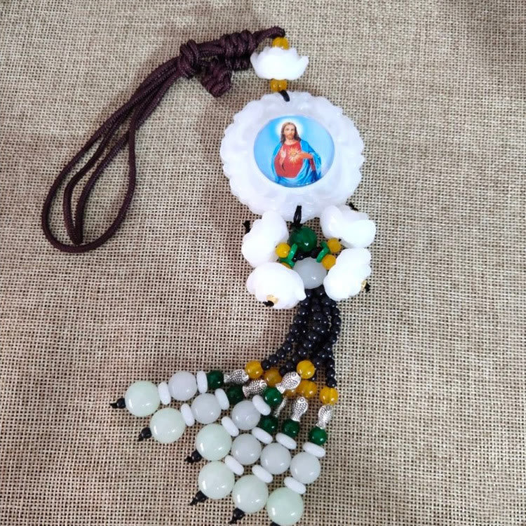 Tri-Color Resin Car Pendant Jesus Figure with Tassels Car Hanging Ornaments