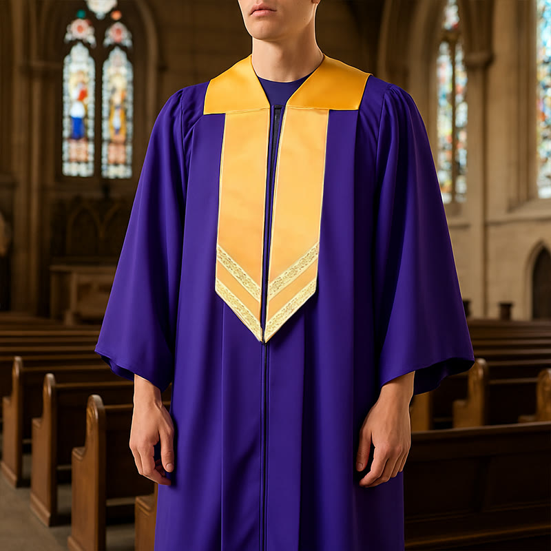 Classic Versatile 4-Color Clergy Robes with Golden V-Collar Design