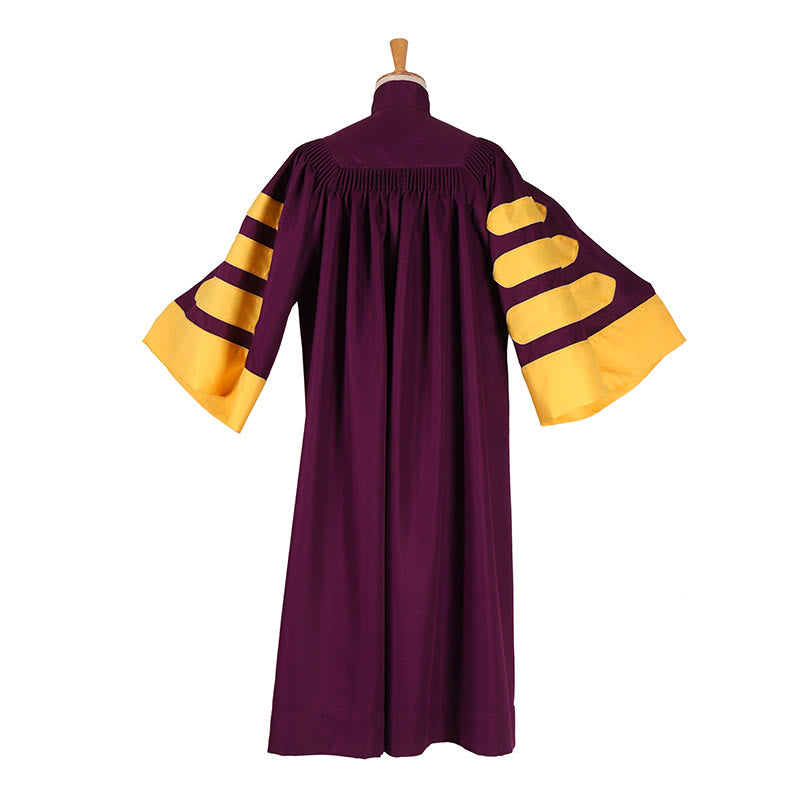 Majestic Burgundy Clergy Robe with Gold-Panel Front and Sleeve Bars