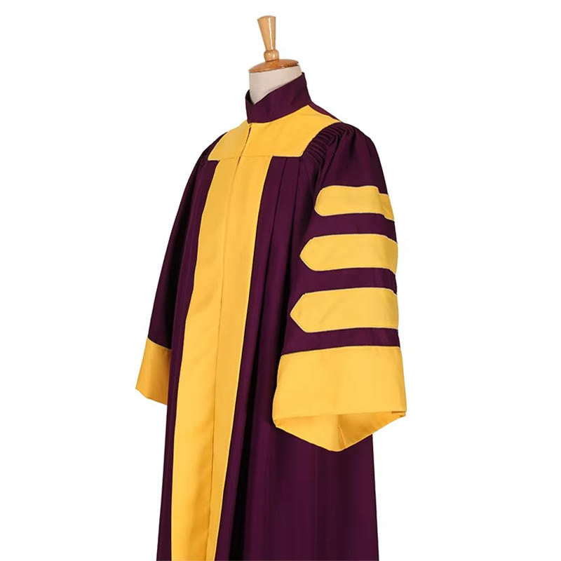 Majestic Burgundy Clergy Robe with Gold-Panel Front and Sleeve Bars