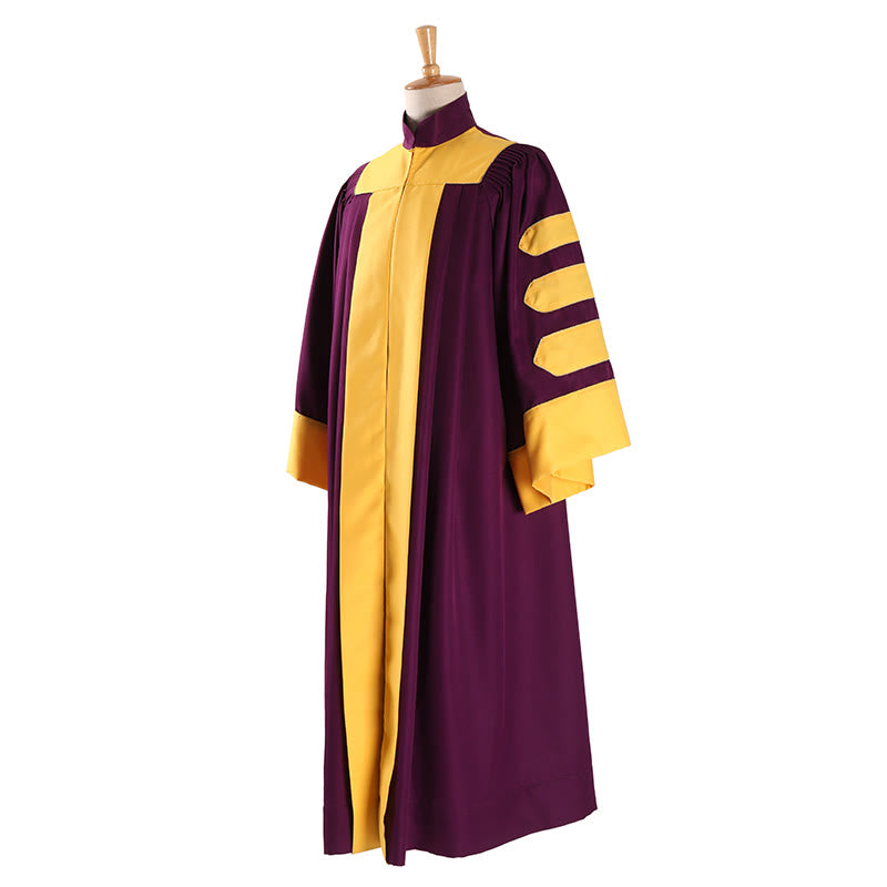 Majestic Burgundy Clergy Robe with Gold-Panel Front and Sleeve Bars