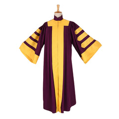 Majestic Burgundy Clergy Robe with Gold-Panel Front and Sleeve Bars