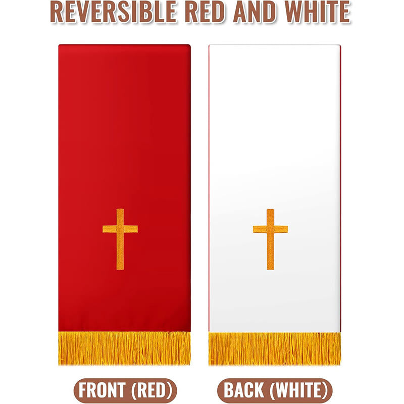 Complete Church Parament Set: Table Runner, Lectern Scarf & Bible Marker in Red and White