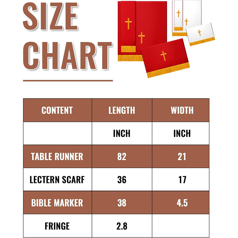 Complete Church Parament Set: Table Runner, Lectern Scarf & Bible Marker in Red and White