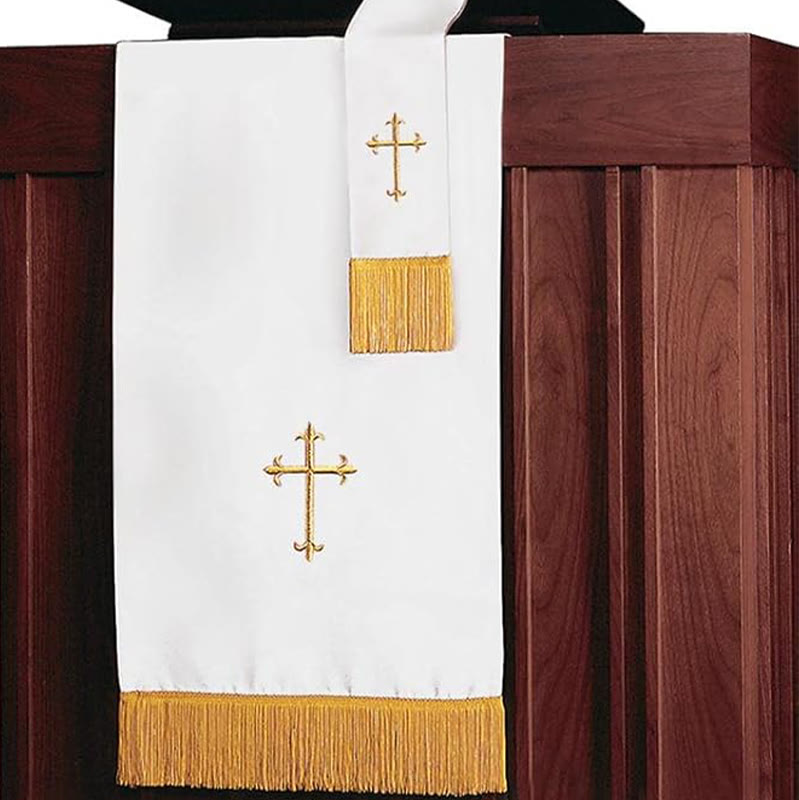 Complete Church Parament Set: Table Runner, Lectern Scarf & Bible Marker in Red and White