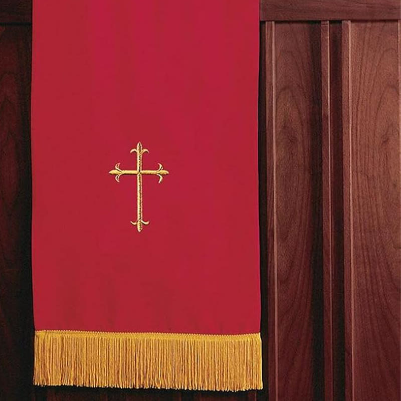 Complete Church Parament Set: Table Runner, Lectern Scarf & Bible Marker in Red and White