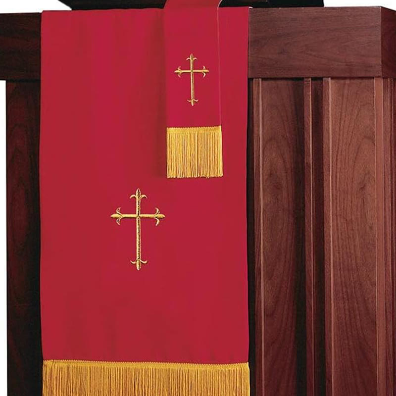 Complete Church Parament Set: Table Runner, Lectern Scarf & Bible Marker in Red and White
