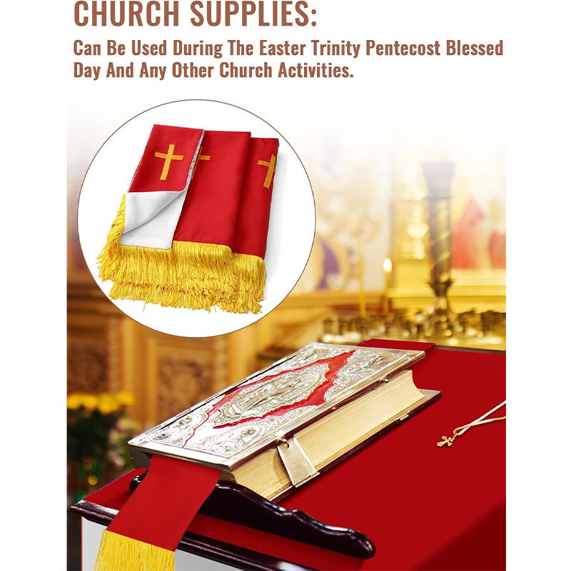 Complete Church Parament Set: Table Runner, Lectern Scarf & Bible Marker in Red and White