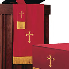 Complete Church Parament Set: Table Runner, Lectern Scarf & Bible Marker in Red and White