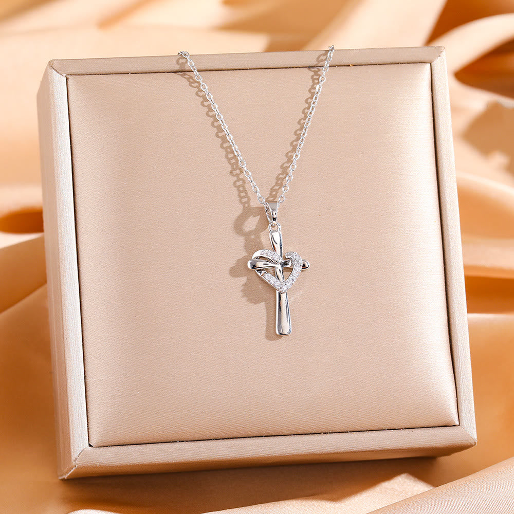 Dual - Tone Heart & Cross Necklace with Zircons: Fusion of Love and Faith