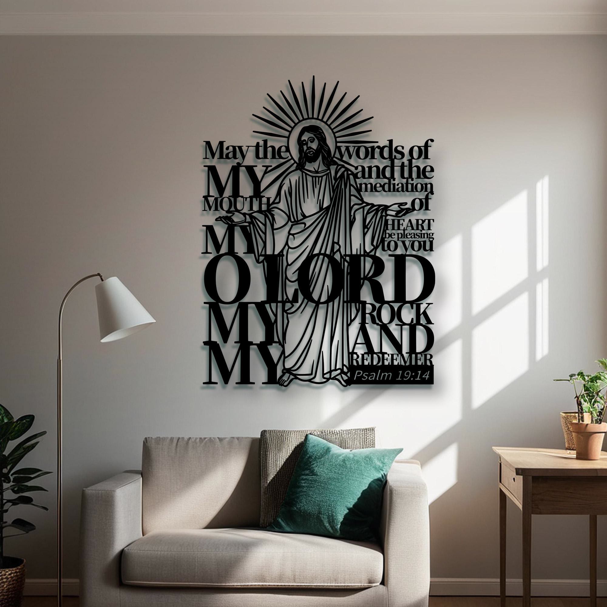 Psalm 19:14 Jesus Figure Metal Wall Decor for Religious Home