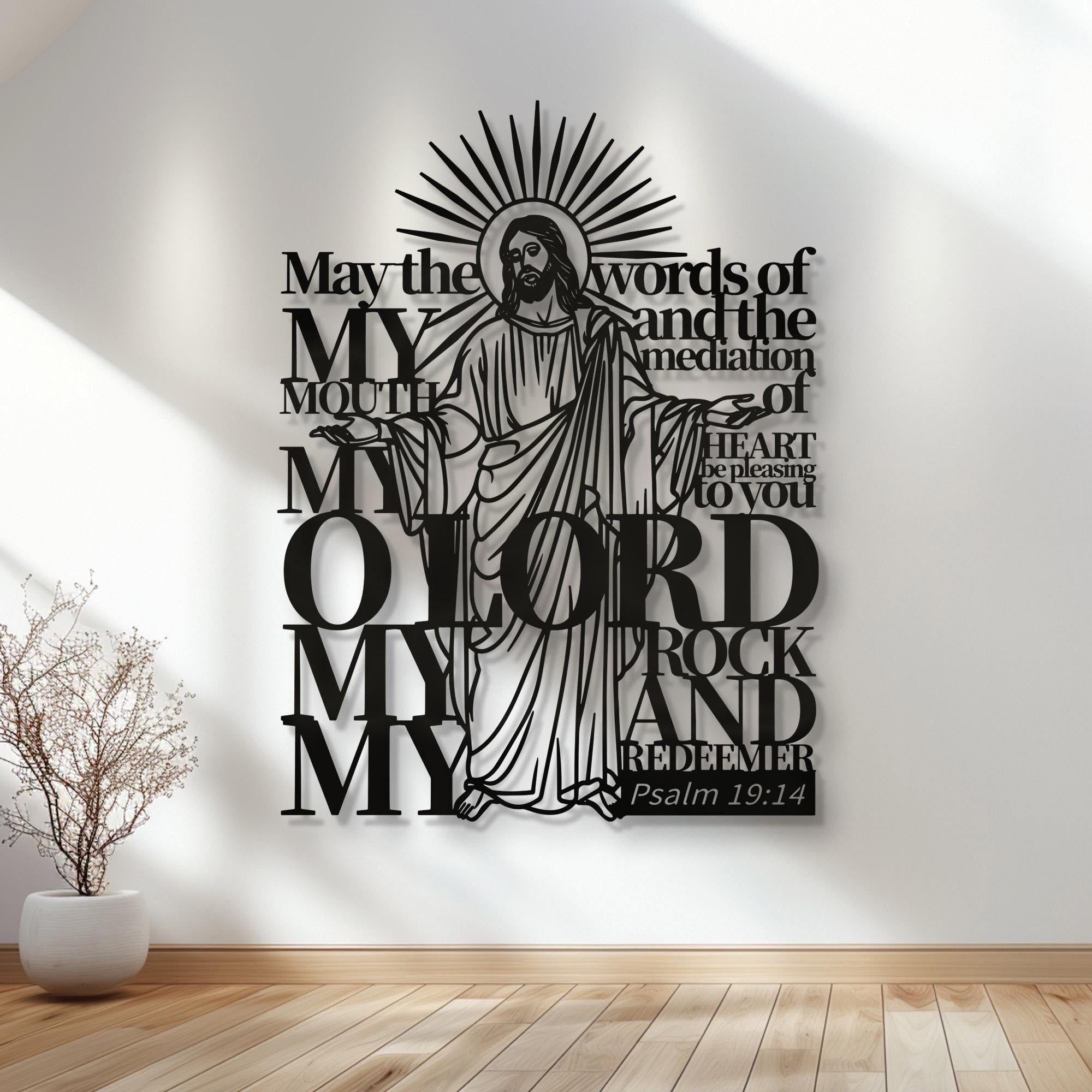 Psalm 19:14 Jesus Figure Metal Wall Decor for Religious Home