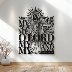Psalm 19:14 Jesus Figure Metal Wall Decor for Religious Home