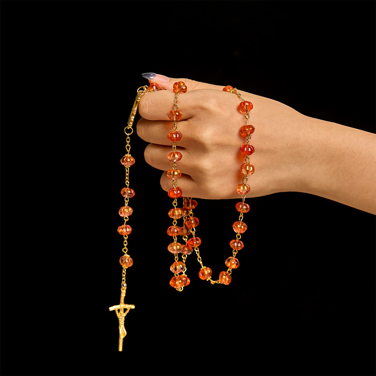 Halloween - Themed Pumpkin - Shaped Beads Rosary with Golden Crucifix