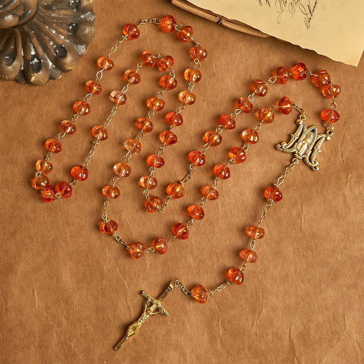 Halloween - Themed Pumpkin - Shaped Beads Rosary with Golden Crucifix