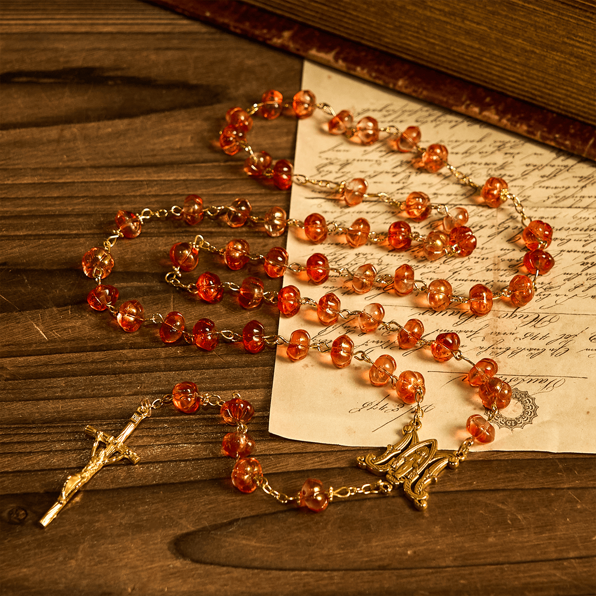 Halloween - Themed Pumpkin - Shaped Beads Rosary with Golden Crucifix