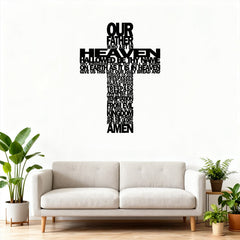 Textured Lord's Prayer Cross Metal Wall Decor with Biblical Phrases