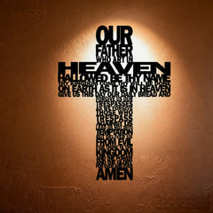Textured Lord's Prayer Cross Metal Wall Decor with Biblical Phrases