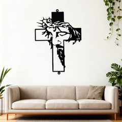 Black Metal Jesus with Crown of Thorns Cross Metal Wall Decor