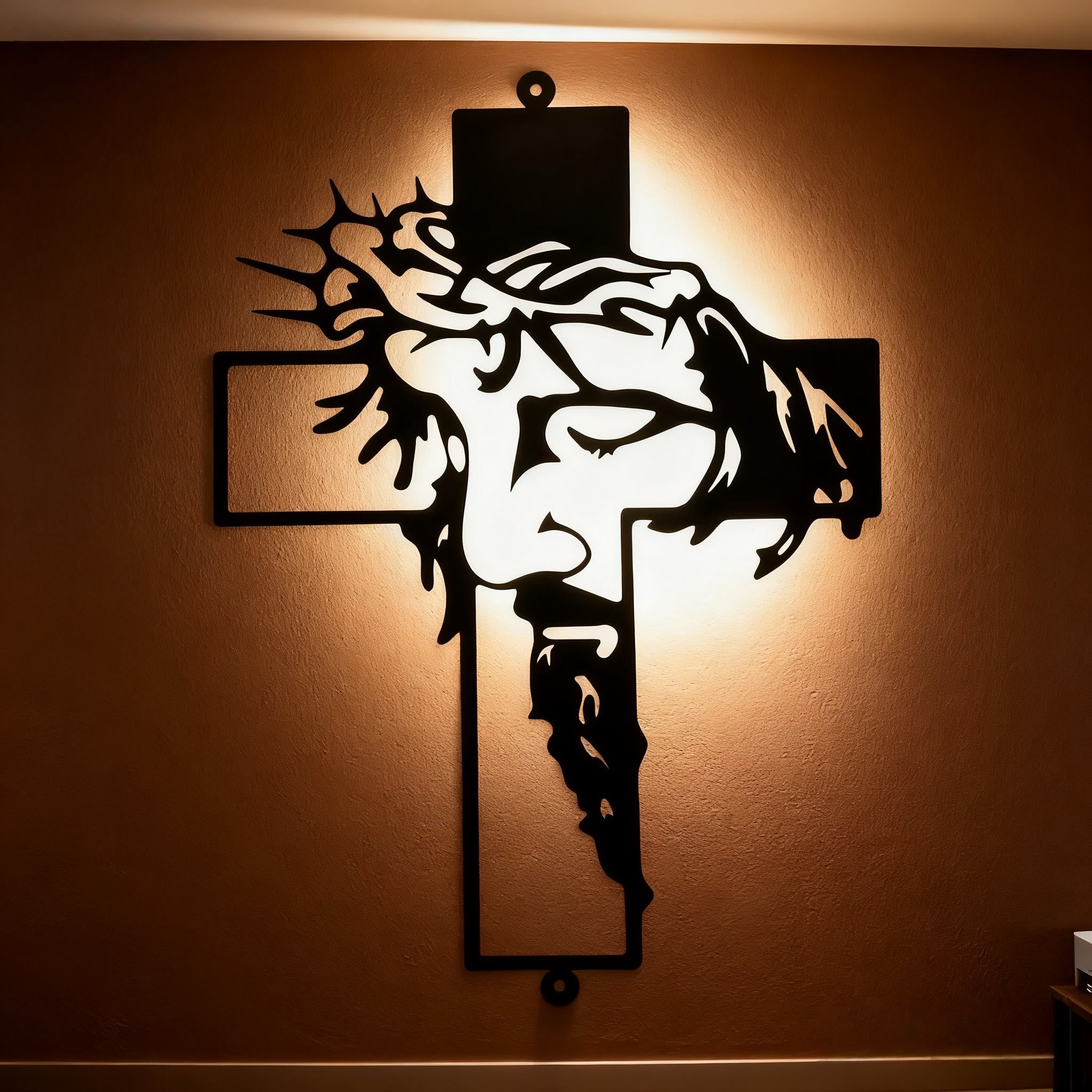 Black Metal Jesus with Crown of Thorns Cross Metal Wall Decor