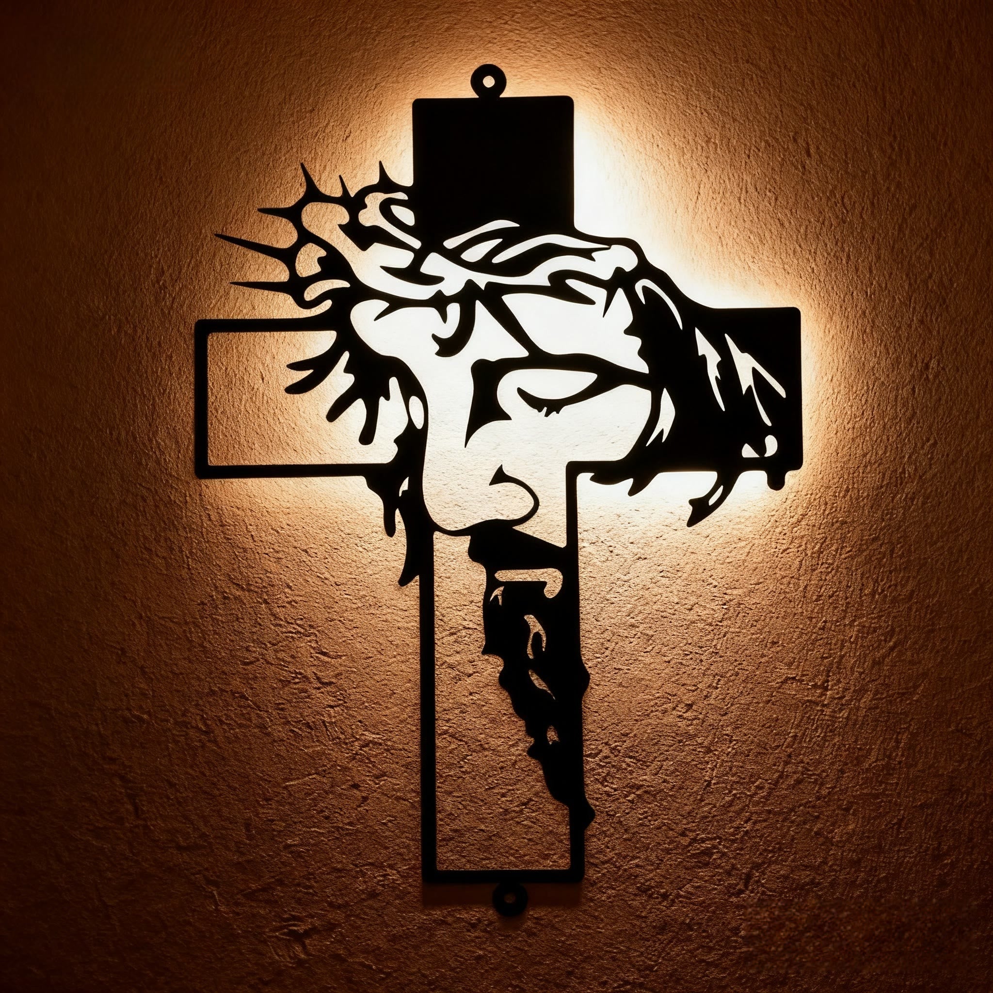 Black Metal Jesus with Crown of Thorns Cross Metal Wall Decor