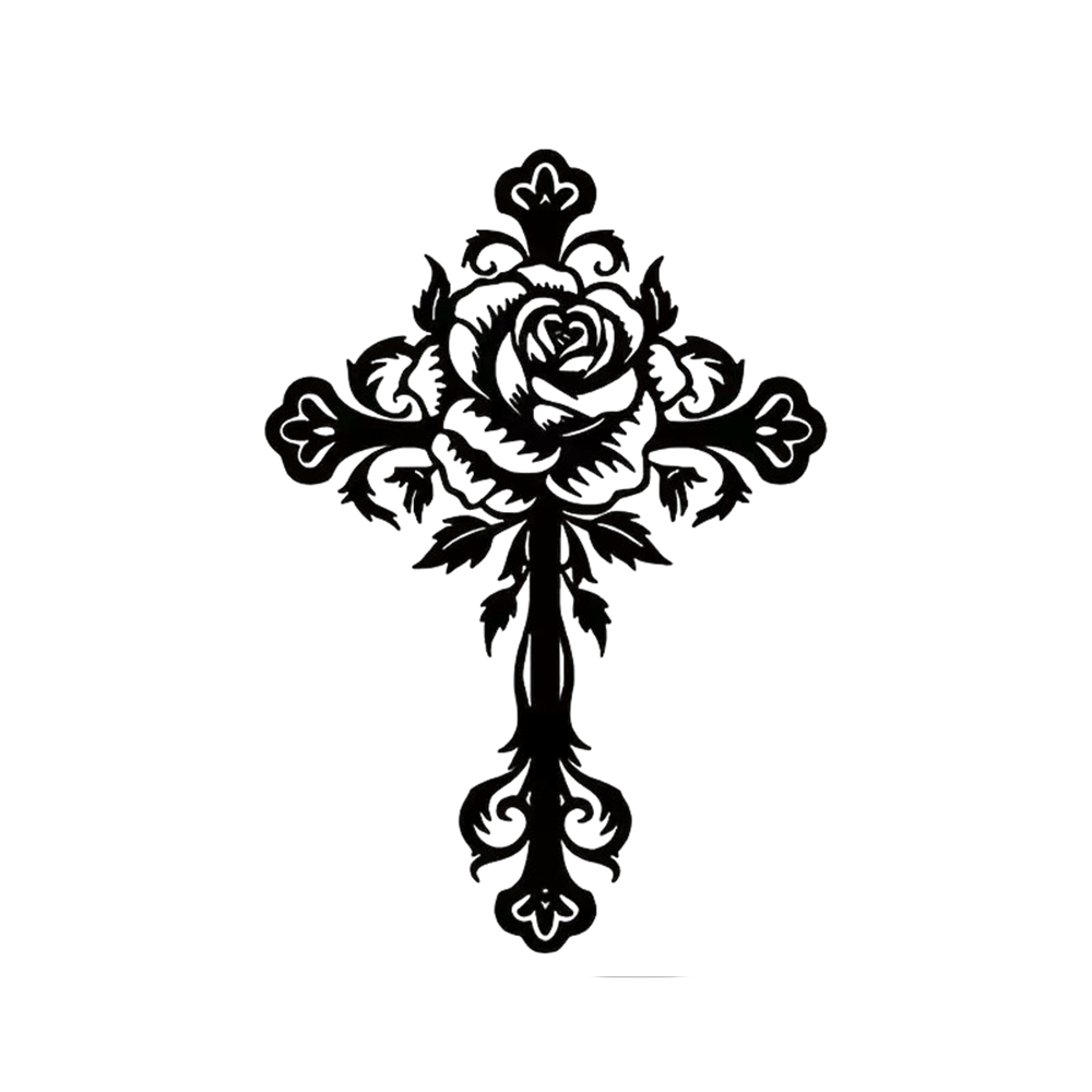 Artistic Floral Rose Cross Black Metal Wall Decor